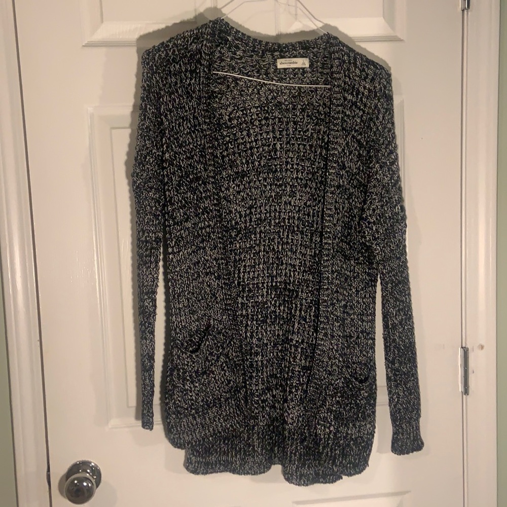 Long Black and White Knitted Cardigan